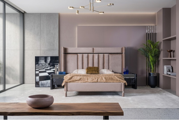 Luxury Bedroom Set Bed + 2x Nightstands Wood Complete Modern New