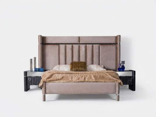 Luxury Bedroom Set Bed + 2x Nightstands Wood Complete Modern New