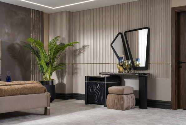 Dressing table with mirror stool, make-up bedroom design furniture, 2-piece wood set.