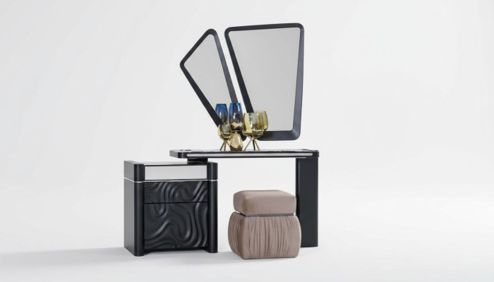 Dressing table with mirror stool, make-up bedroom design furniture, 2-piece wood set.