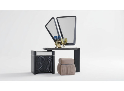 Dressing table with mirror stool, make-up bedroom design furniture, 2-piece wood set.