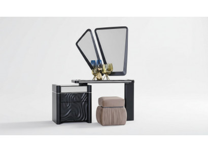 Dressing table with mirror stool, make-up bedroom design furniture, 2-piece wood set.