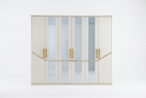 Wardrobe Cabinets Closet Design Wood Beige Gold Modern Furniture 270cm