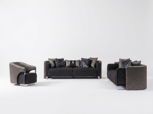 Sofa set 3+3+1 seater living room set complete textile sofa armchair wood new