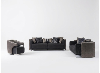 Sofa set 3+3+1 seater living room set complete textile sofa armchair wood new