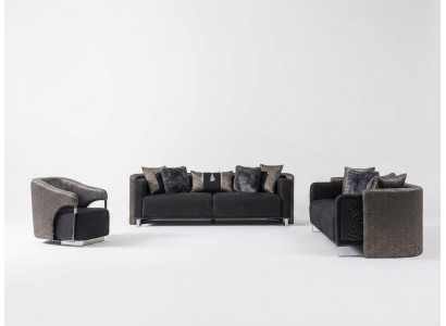 Sofa set 3+3+1 seater living room set complete textile sofa armchair wood new