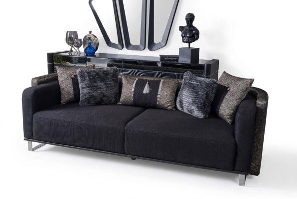 Three-seater 240cm Black Luxury Couch Sofa Couches Furniture Textile Fabric Velvet 3-seater