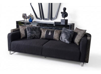 Three-seater 240cm Black Luxury Couch Sofa Couches Furniture Textile Fabric Velvet 3-seater