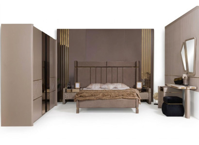 Bedroom set: bed, 2 nightstands, wardrobe, dressing table with mirror, 5 pieces, new.
