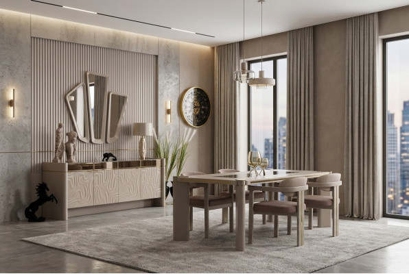Luxury Dining Room Set Dining Table + 6x Chairs Sideboard with 3x Mirror Dining Sets