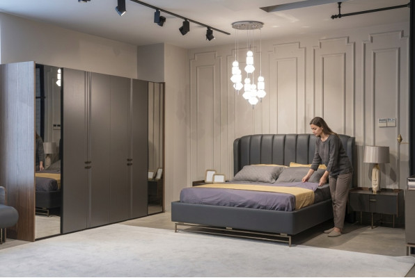 Bedroom set: bed, 2 bedside tables, wardrobe, dressing table with mirror, 5-piece set