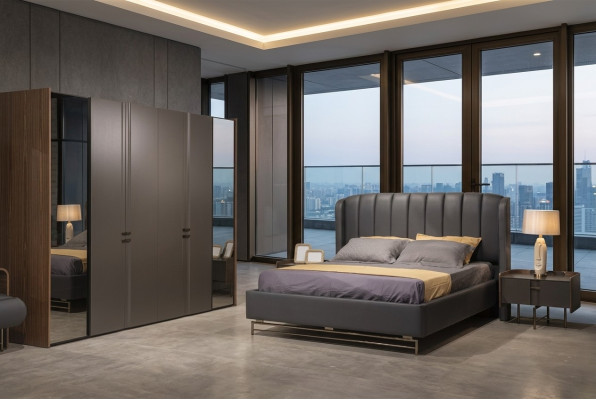 Bedroom set: bed, 2 bedside tables, wardrobe, dressing table with mirror, 5-piece set
