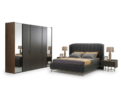 Bedroom set: bed, 2 bedside tables, wardrobe, dressing table with mirror, 5-piece set