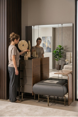 Dressing Table Set Console Mirror Bedroom Furniture Design Stool 2-piece. New