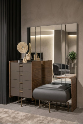 Dressing Table Set Console Mirror Bedroom Furniture Design Stool 2-piece. New