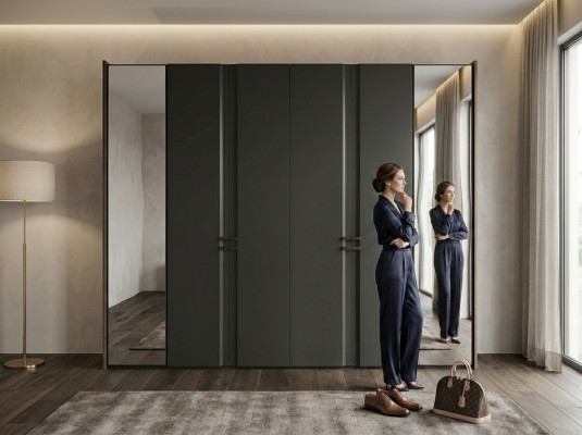 Modern wardrobe luxury cabinet wood cabinets glass taupe bedroom