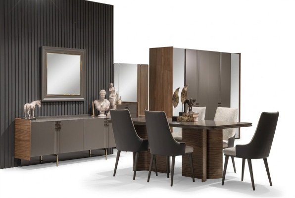 Luxury dining room set: dining table, 6 chairs, sideboard, and dining group set, 8 pieces.