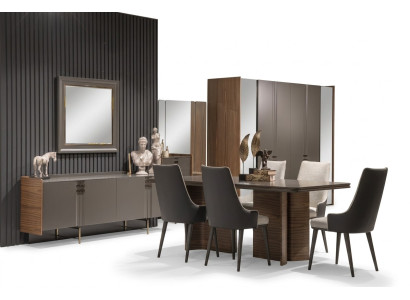 Luxury dining room set: dining table, 6 chairs, sideboard, and dining group set, 8 pieces.