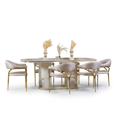 Dining room set Modern dining table + 6x chairs table wood upholstered chair 7-piece set.