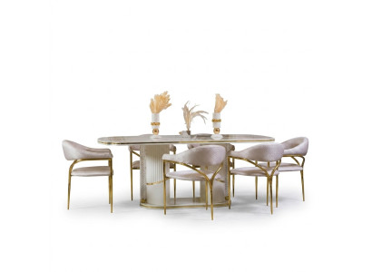 Dining room set Modern dining table + 6x chairs table wood upholstered chair 7-piece set.