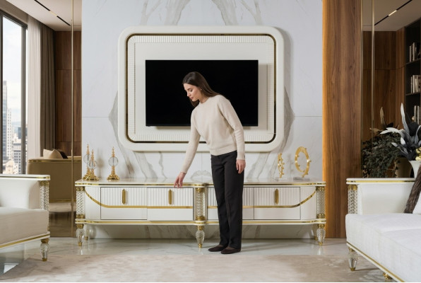 Luxury living room wall unit RTV TV frame lowboard TV stand white living room furniture new