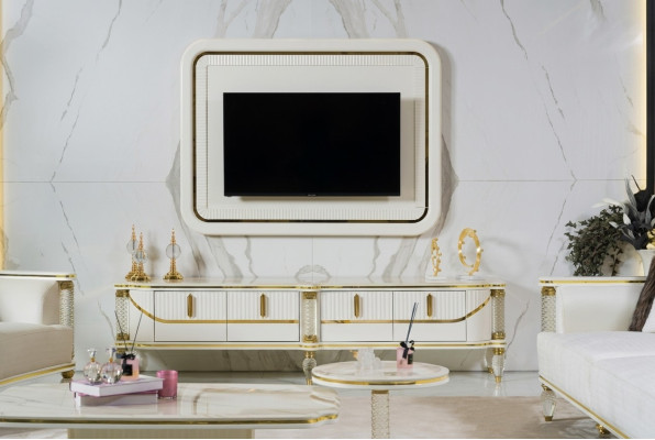 Luxury living room wall unit RTV TV frame lowboard TV stand white living room furniture new