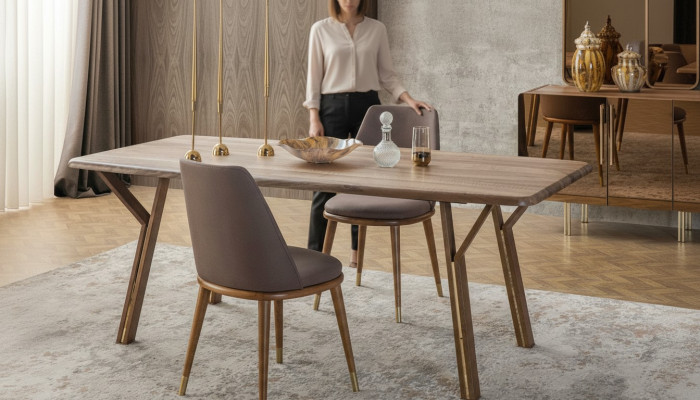Upholstered Dining Room Chair Set 6x Chairs + Dining Table Luxury Furniture Group Dining Set