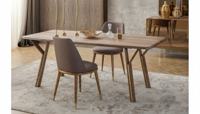 Upholstered Dining Room Chair Set 6x Chairs + Dining Table Luxury Furniture Group Dining Set