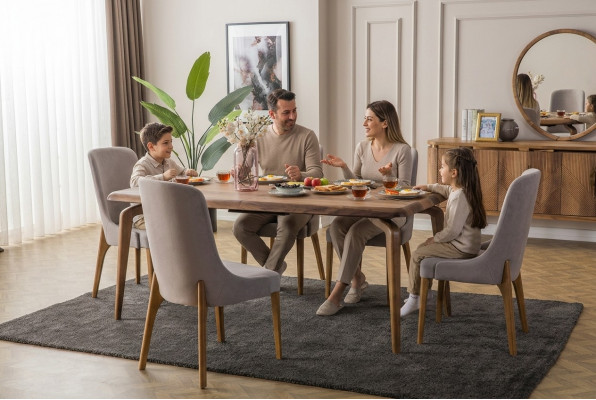 Dining room set 7-piece. Dining table + 6x chairs Designer wood chair set furniture new