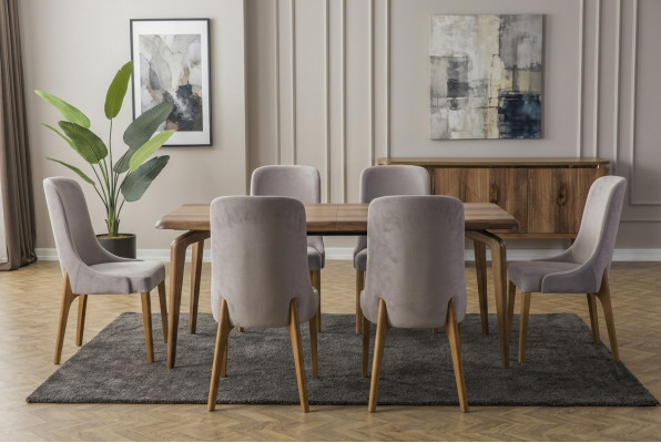 Dining room set 7-piece. Dining table + 6x chairs Designer wood chair set furniture new