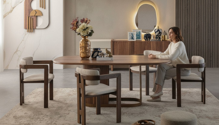 Luxury Dining Room Set Dining Table + 6x Chairs + Sideboard + Mirror 9 pieces Modern