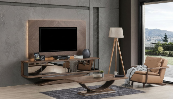 Living room wall wooden modern style shelf living room furniture cabinet RTV with TV frame