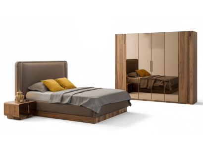Luxury Bedroom Set Bed + 2x Nightstands + Wardrobe Wood Complete Modern New
