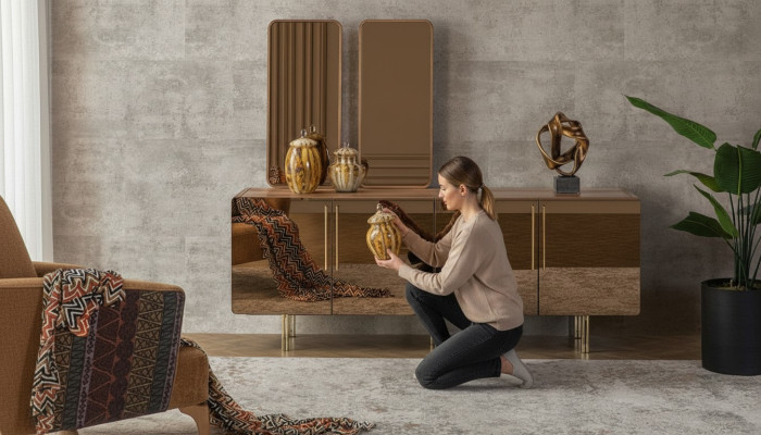 Sideboard with 2x mirror buffet luxury set wooden dresser modern