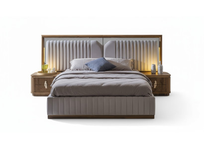 Luxury bedroom set bed + 2x nightstands wood complete modern