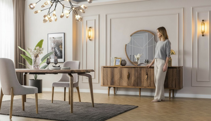 Dining table + 6 chairs + sideboard + mirror dining room set dining group group table