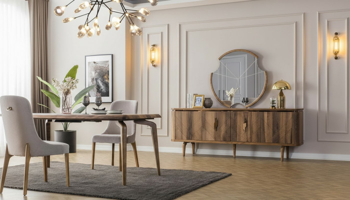 Dining table + 6 chairs + sideboard + mirror dining room set dining group group table