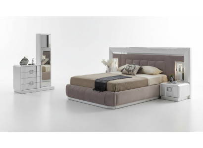 Modern bedroom set: bed + 2x nightstands + dresser with mirror luxury new