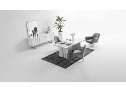 Luxury Dining Room Set: Dining Table + 6 Chairs + Sideboard with Mirror Modern Complete