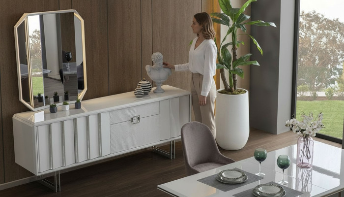 Group sideboard mirror cabinet cupboards wood furniture white living room