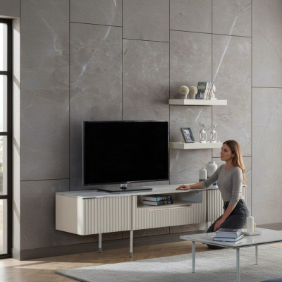 Rtv with 2x shelves lowboard sideboard table living room modern wood design
