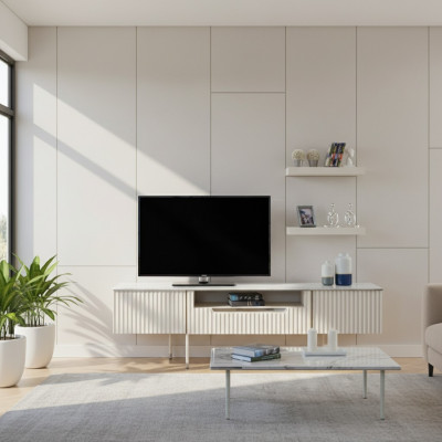 Rtv with 2x shelves lowboard sideboard table living room modern wood design