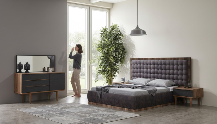 Bedroom set: bed + 2x nightstands + dresser + mirror design furniture 5-piece set