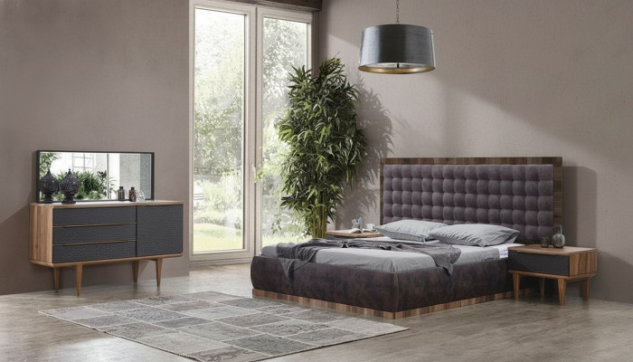 Bedroom set: bed + 2x nightstands + dresser + mirror design furniture 5-piece set