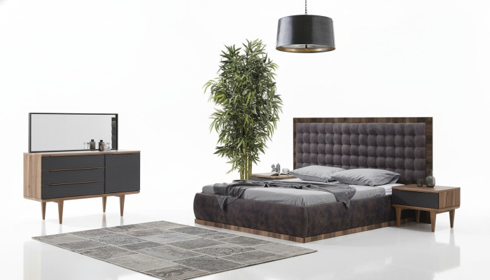 Bedroom set: bed + 2x nightstands + dresser + mirror design furniture 5-piece set