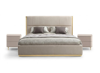 Bedroom set bed gray metal fabric design luxury 2x nightstands 3-piece new