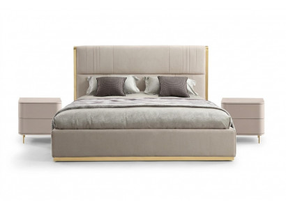 Bedroom set bed gray metal fabric design luxury 2x nightstands 3-piece new