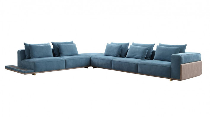 Blue L-shaped sofa sectional living room luxury upholstered furniture luxury design new