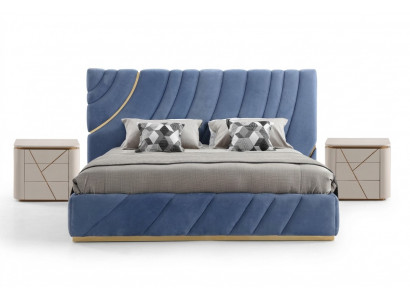 Bedroom set bed with 2 bedside tables, 3-piece. Blue, new, modern complete luxury furniture.