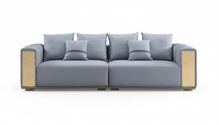 Luxury Sofa 4-Seater Upholstered Sofa Blue Textile Seat Design Couch Modern New